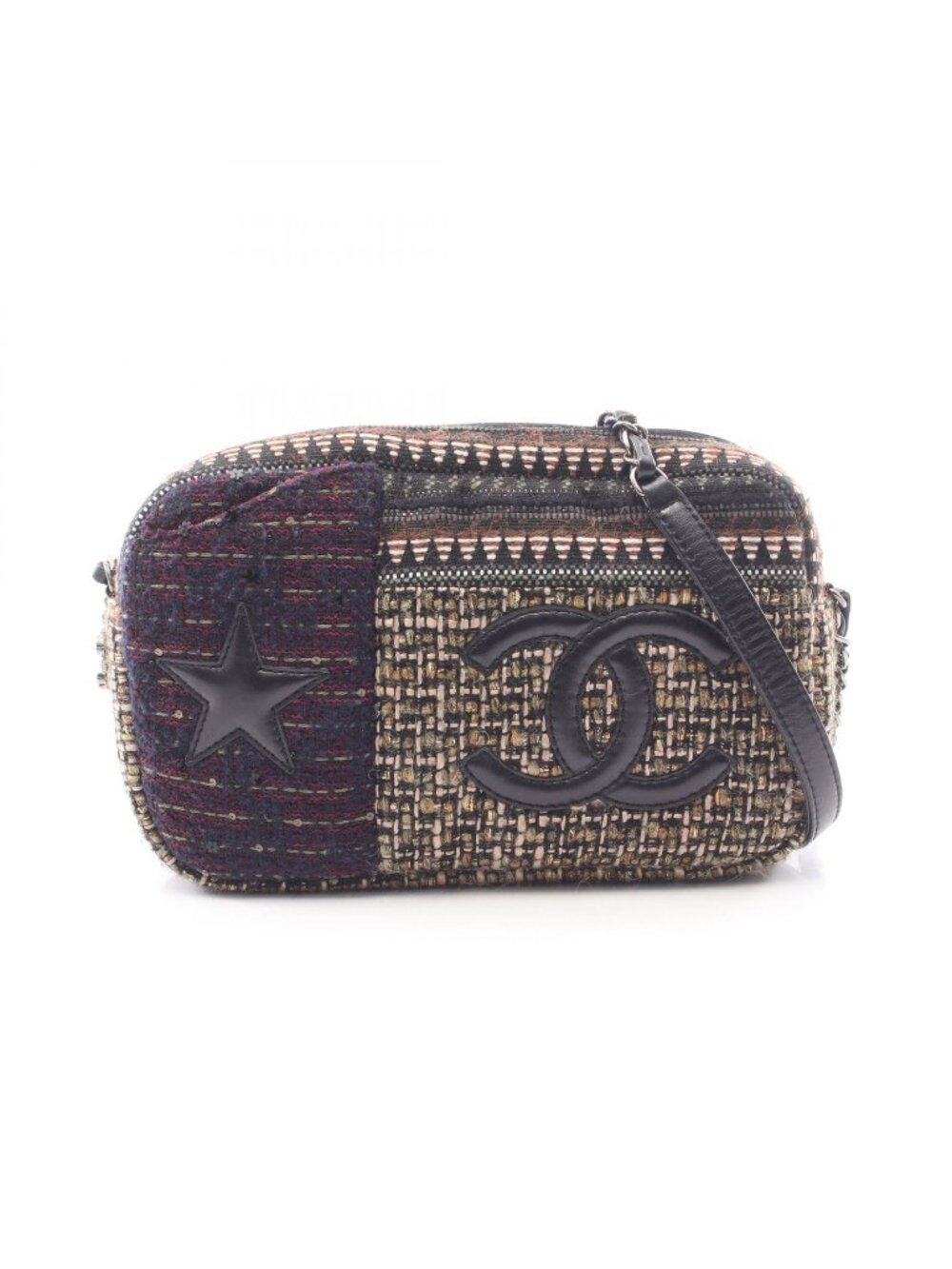 Chanel Shoulder Bag CC Logo Multicolor Fabric Leather Chain